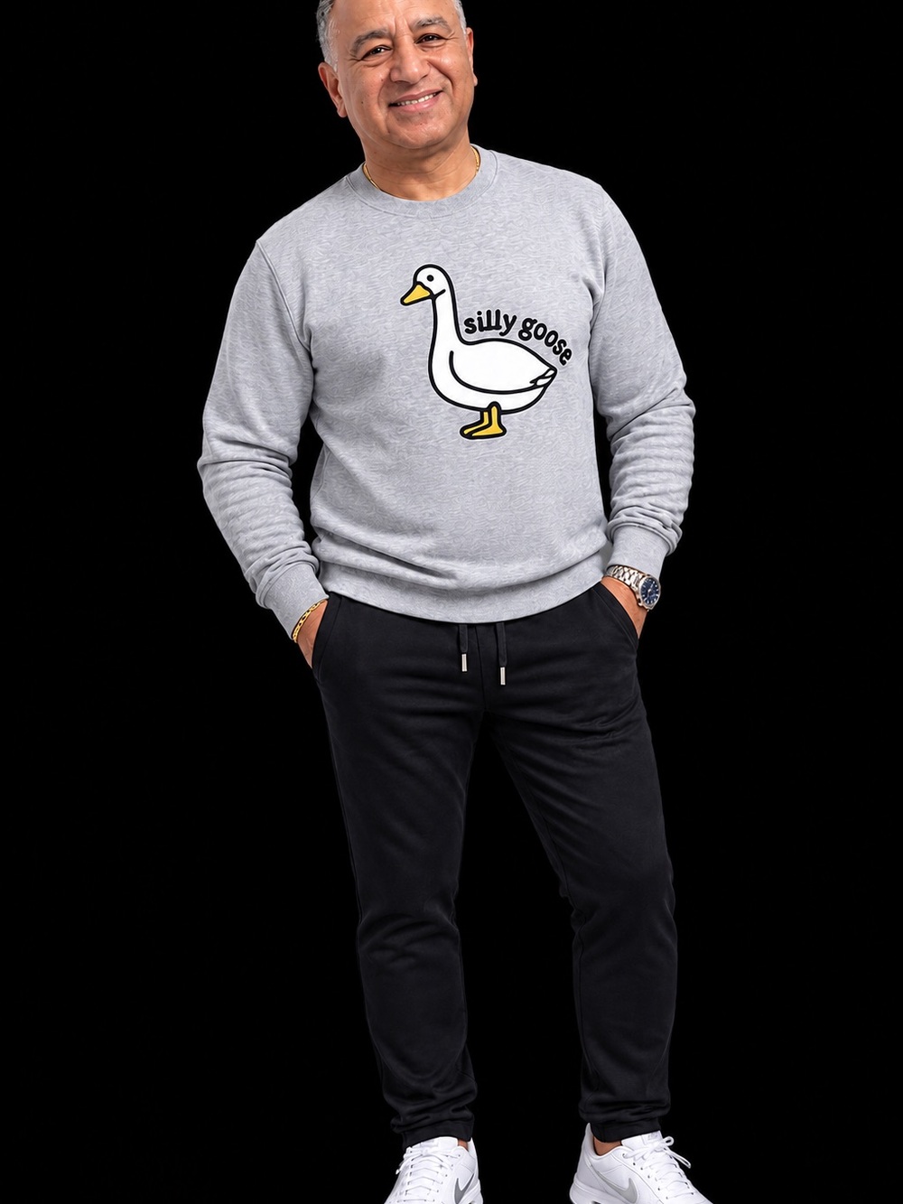 Silly Goose Graphic Crewneck Sweater - Gray